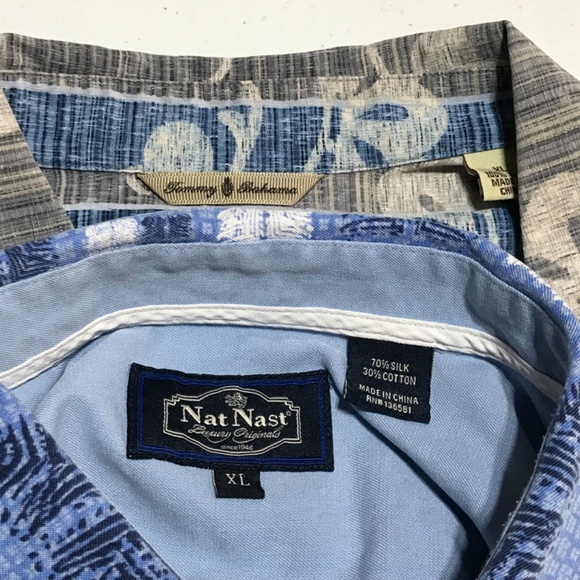 Lot of 2 Aloha Hawaiian Shirts Tommy Bahama & Nat Nast Mens XL Blue Gray White - Picture 4 of 13